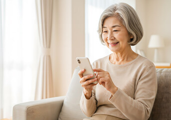 senior woman using a smartphone, AI generated