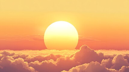 Obraz premium Golden sun rising above cloudscape at dawn, creating warm atmosphere, perfect background