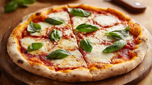 Margherita pizza with fresh basil, embodying simplicity and authentic Italian flavors.