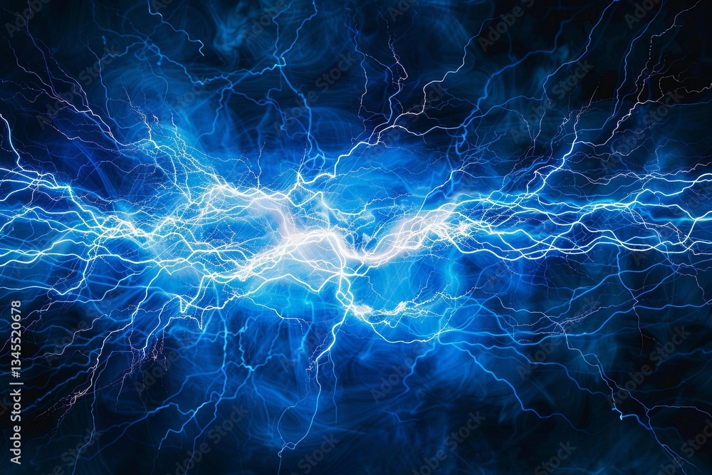Aufkleber dynamic electric discharges creating a vibrant blue energy in a dark environment with a powerful amb