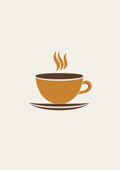 Simple illustration of a hot cup of coffee on a saucer.