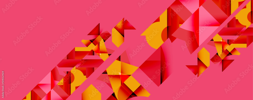 Poster abstract geometric composition with interlocking circular and angular shapes, featuring smooth gradi