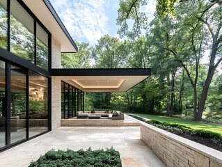 Fototapeta premium Modern Patio for Wooded Backyard Oasis.