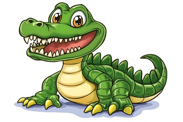 Naklejka premium Cartoon alligator smiles with sharp teeth for education and illustration use