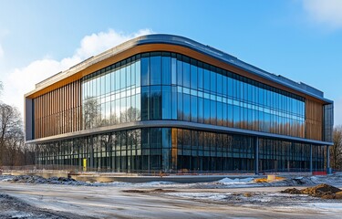 Modern business building construction on the construction site