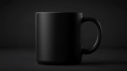 A sleek, solid black mug with a smooth, matte finish. No patterns, gradients, or additional elements, making it a perfect base for custom designs 