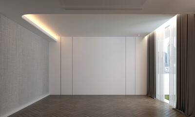 Fototapeta premium Home and decor and cozy living room interior design and white wall background and cozy sofa design. 3D rendering. 