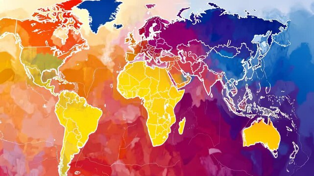 Digital map showing climate zones, bright and colorful with informative overlays