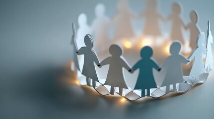 A creative concept of paper cutout figures engaging in a professional discussion, teamwork theme, light background.