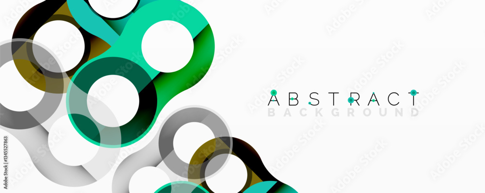 Poster abstract geometric pattern with interlocking circular and tubular shapes featuring smooth gradients,