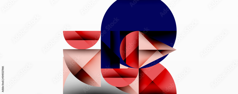 Aufkleber Abstract geometric design with intersecting circles, triangles, squares and sharp angles creating a layered composition with gradients, depth, and contrast