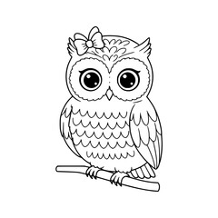 Owl Drawing illustration for coloring book