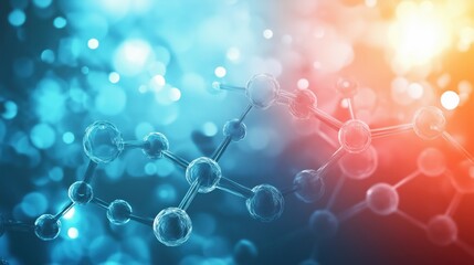 Abstract wallpaper background of medical work with molecules, blue and white nodes and atoms floating around for a science or technology concept