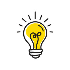 Hand drawn light bulb continuous line doodle cartoon illustration.symbol of business idea ,inspiration concept