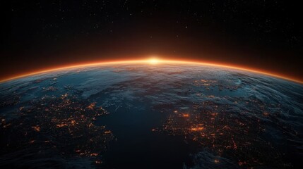 Realistic 3D Earth with interconnected business hubs, showcasing global trade and economic growth.