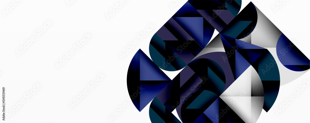 Poster modern abstract composition with layered circles and angular segments featuring gradients, transpare