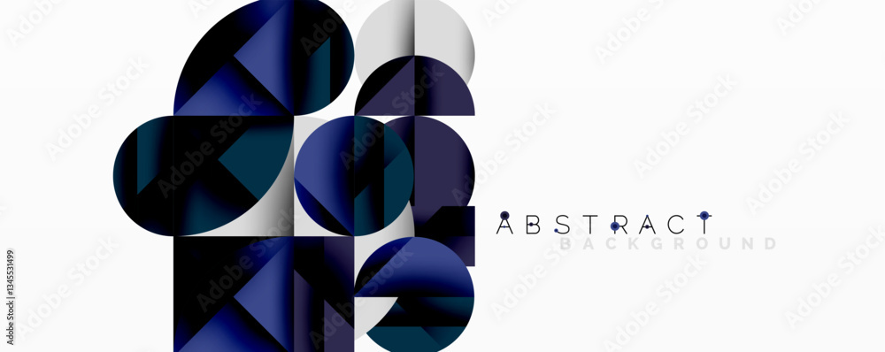 Poster Modern abstract composition with layered circles and angular segments featuring gradients, transparency effects, and a structured geometric layout
