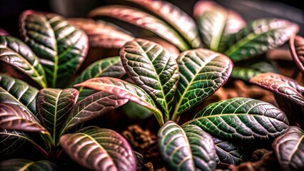 Obraz premium Tilt-Shift Tropical Cigar Plant Leaves, Miniature Green Foliage, Sunlight Through Leaves, Close-up Photography