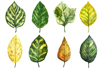 Fototapeta premium Set of watercolor Tropical Rainforest Leaves hand drawn on a white background
