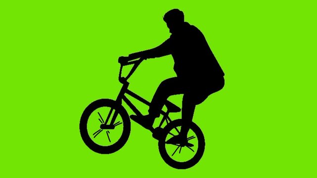 silhouette animation of boy showing off freestyle trick with bicycle