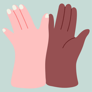 Two hands high fiving. Vector Illustration. 