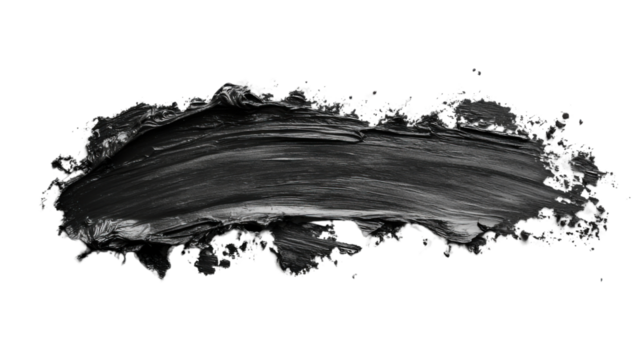Black paint stroke on transparent background creating dynamic texture