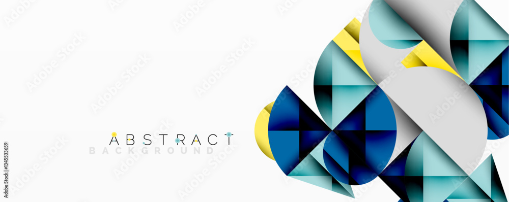 Poster Modern abstract composition with layered circles and angular segments featuring gradients, transparency effects, and a structured geometric layout