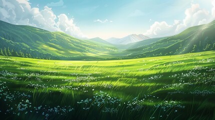 Bright sunlight shines over green meadows perfect for outdoor activities and events promoting an active lifestyle in nature Generative AI