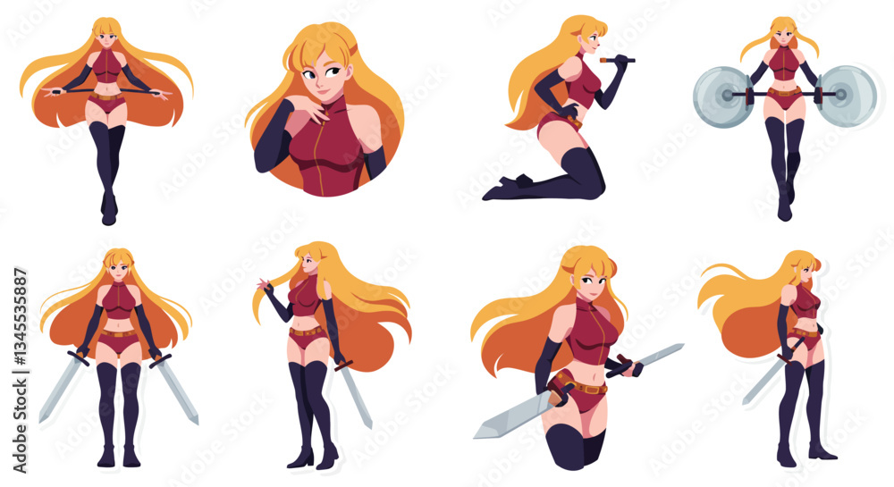 Poster character transformation in dynamic poses with flat design style vector illustration