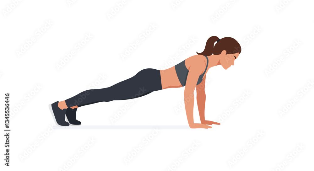 Aufkleber fitness routine transformation showcasing a push up in minimal vector art style vector illustration