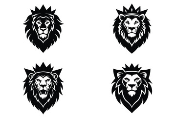 lion head crown set vector art illustration 