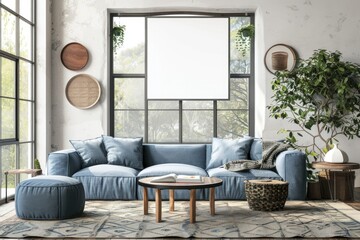 High Definition Image of Cozy Living Room Interior with Panoramic Window