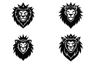 lion head crown set vector art illustration 