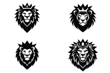lion head crown set vector art illustration 