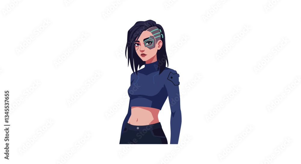 Aufkleber cyberpunk character design in minimal style showcasing futuristic elements vector art