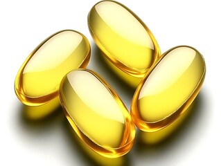 Golden Omega-3 Capsules for White Background.