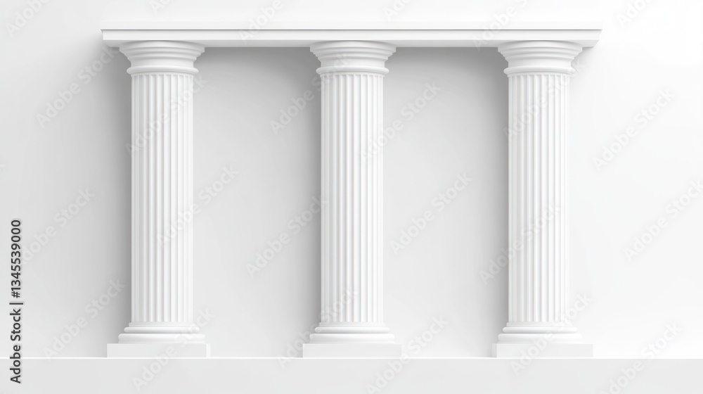 Poster three white columns on a wall, architectural design, 3d render, use in background for design project
