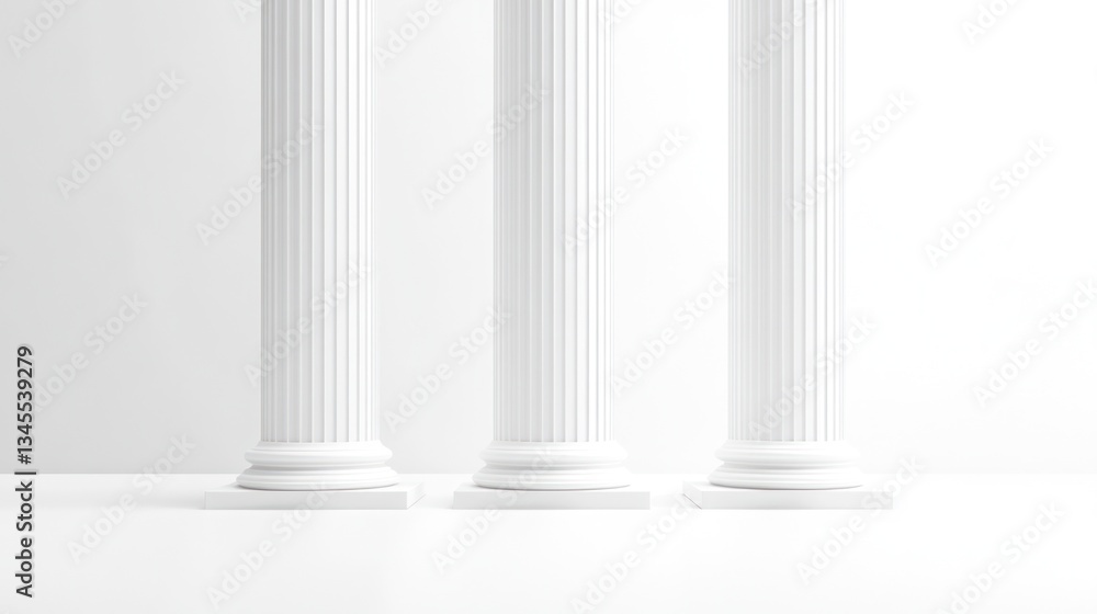 Poster three white columns in a studio setting
