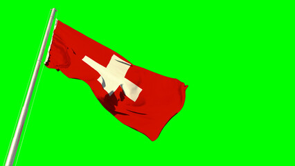 Waving glorious flag of Switzerland on chroma key screen, isolated - object 3D illustration