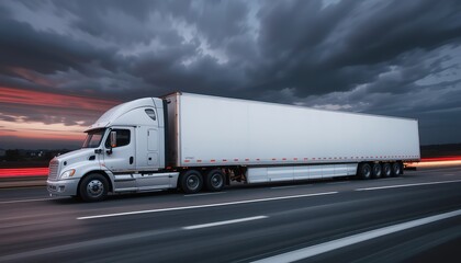 Futuristic Truck on highway at dark night with digital wave motion graphics, illustrating smart transportation technology, future logistics Concept, innovation, automated travel, 32k Photo