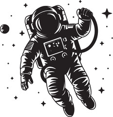 Black and white Astronaut Vector Image. Astronauts Space Flying Stock Illustration on white background. 
