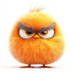 Fototapeta premium Grumpy Fluffy Chicken Monster A 3D Render of an Adorable Yet Angry Little Bird Character