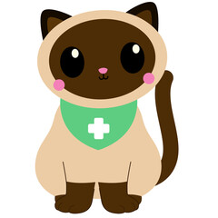 veterinary cat illustration, cute nurse cat, pet healthcare clip art, siamese cat doctor, adorable kitten with medicine, kawaii cat with syringe, digital pet medical sticker, cat with bandage vector, 