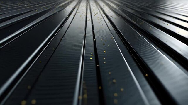 Dark, metallic, parallel lines with golden specks