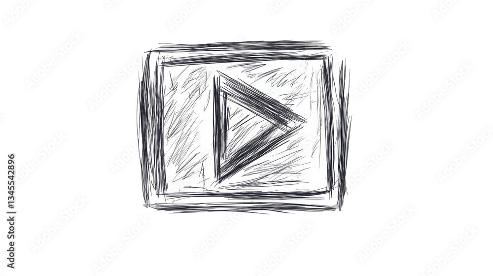 Poster hand-drawn play button sketch on transparent background representing online video streaming