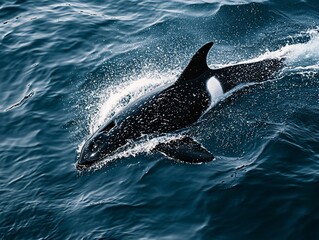 Fototapeta premium Orca whale swimming ocean waves wildlife nature