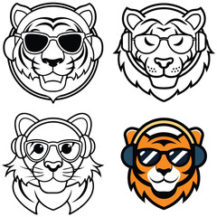 animal head icon set logo vector art illustration 