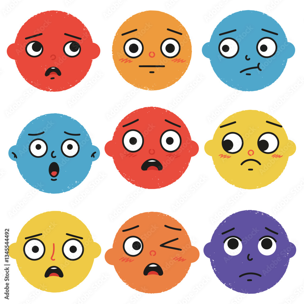 Poster collection of colorful facial expressions in flat design style vector art
