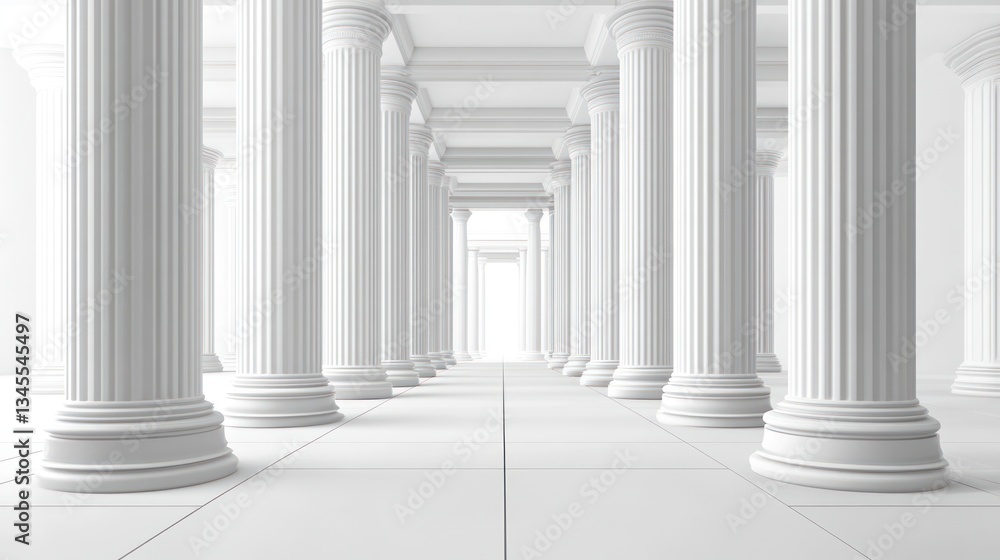 Poster white columns corridor - empty architectural hallway - digital rendering - ideal for backgrounds