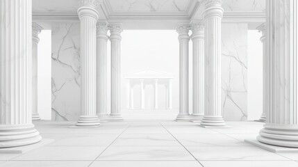 Ancient White Marble Columns Interior, Empty Space, Architectural Perspective, For Product Presentation, Use in Design Projects